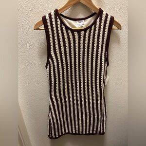 Altar’d State Le Lis Brown and Cream Striped Crochet Sweater Mini Dress